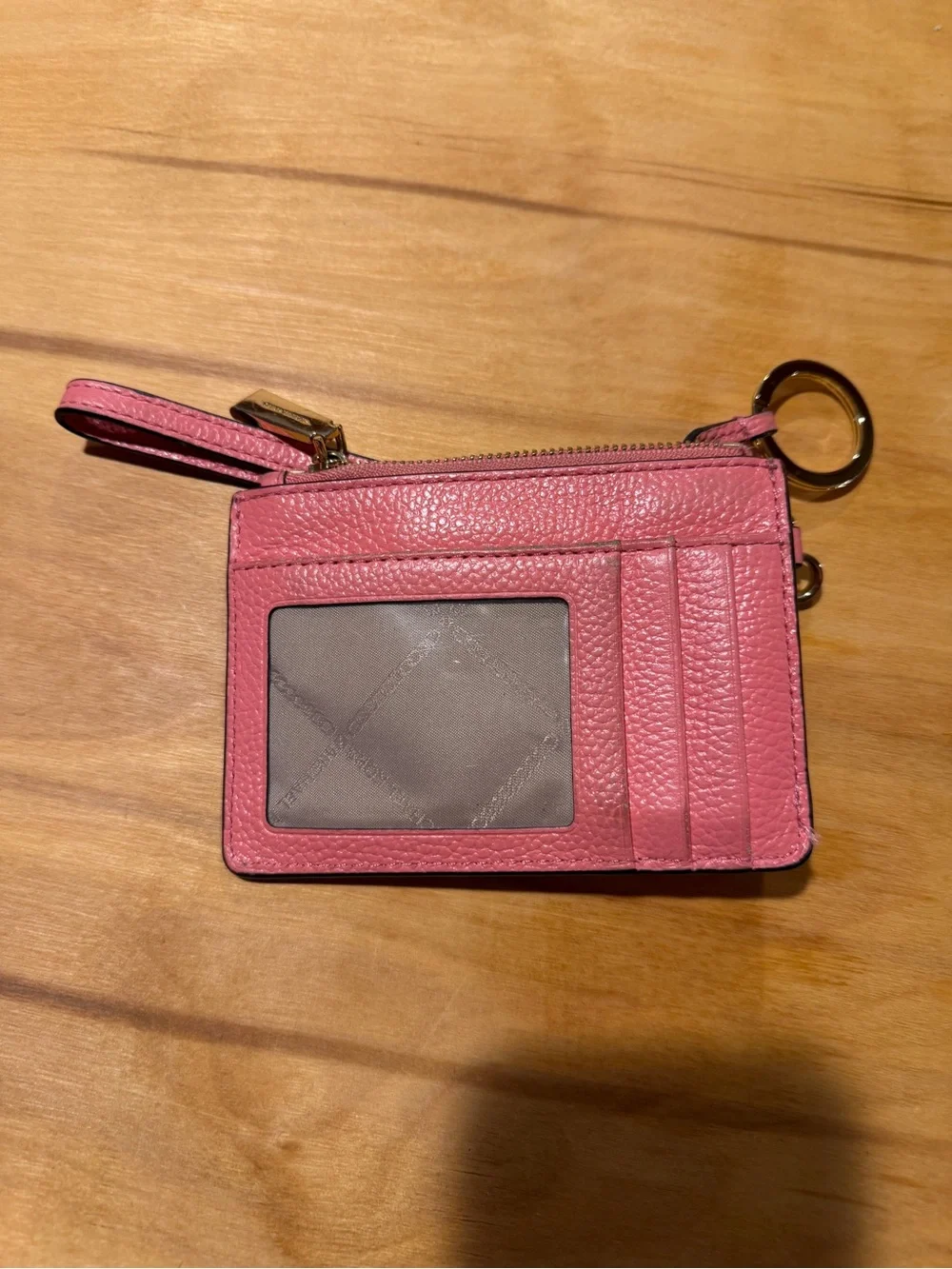 Michael Kors Rose Pink Pebbled Leather Wristlet Card Case with Gold Hardware